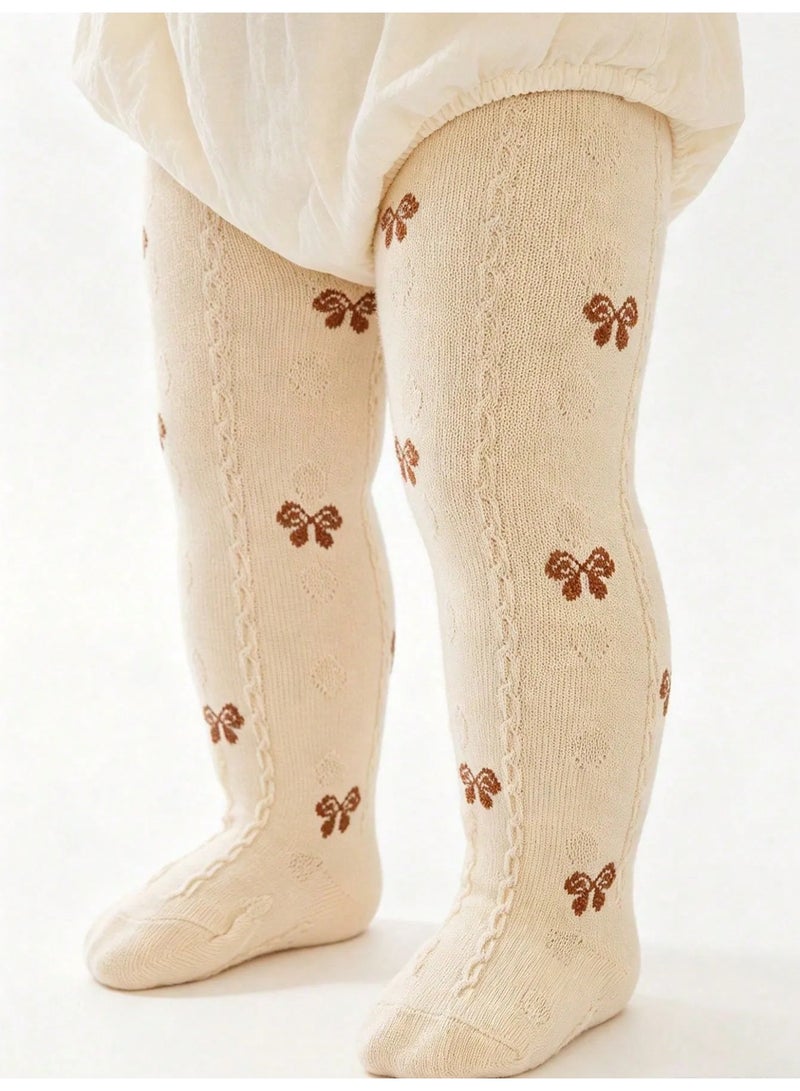 Winter leggings for children featuring a cute bow design. Made from soft and comfortable wool fabric that feels gentle on the child’s skin, with a flexible elastic waistband for a comfortable fit and easy wear. These slim-fit autumn and winter leggings are suitable for children aged 1–2 years. - Image 1