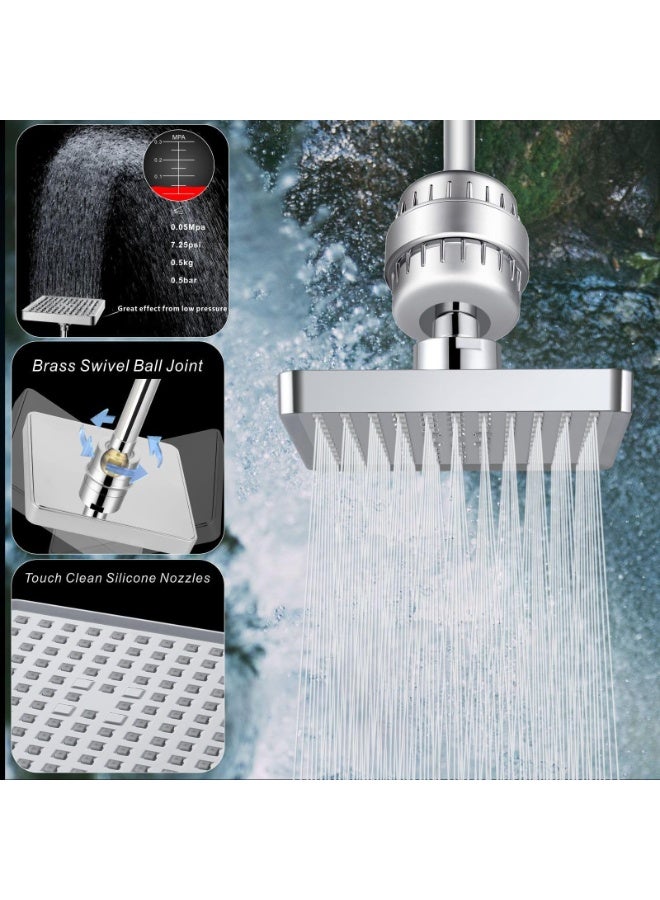 رأس دش مُفلتر - فلتر دش مطري فاخر بـ 20 مرحلة للمياه العسرة لإزالة الكلور والمواد الضارة - رأس دش مطري عالي الضغط مربع 6 بوصات (كروم) (نيكل مصقول) - Image 4
