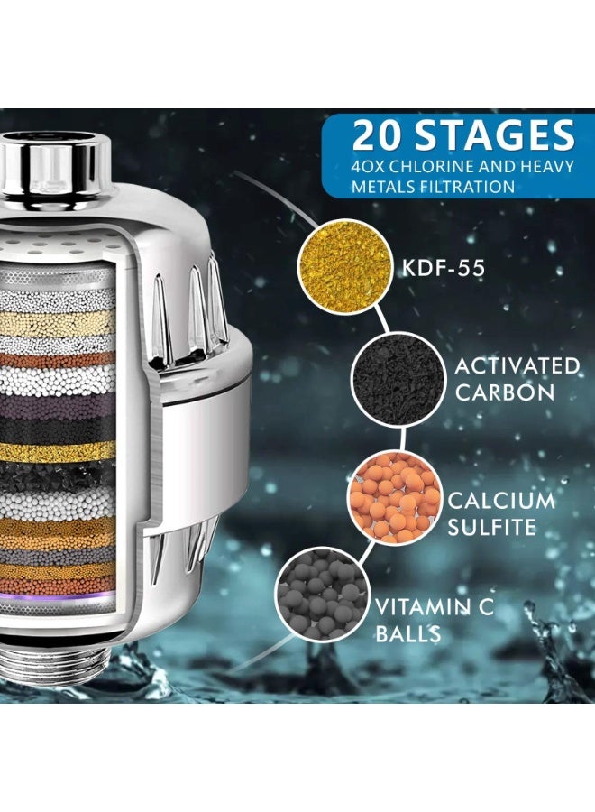 رأس دش مُفلتر - فلتر دش مطري فاخر بـ 20 مرحلة للمياه العسرة لإزالة الكلور والمواد الضارة - رأس دش مطري عالي الضغط مربع 6 بوصات (كروم) (نيكل مصقول) - Image 3