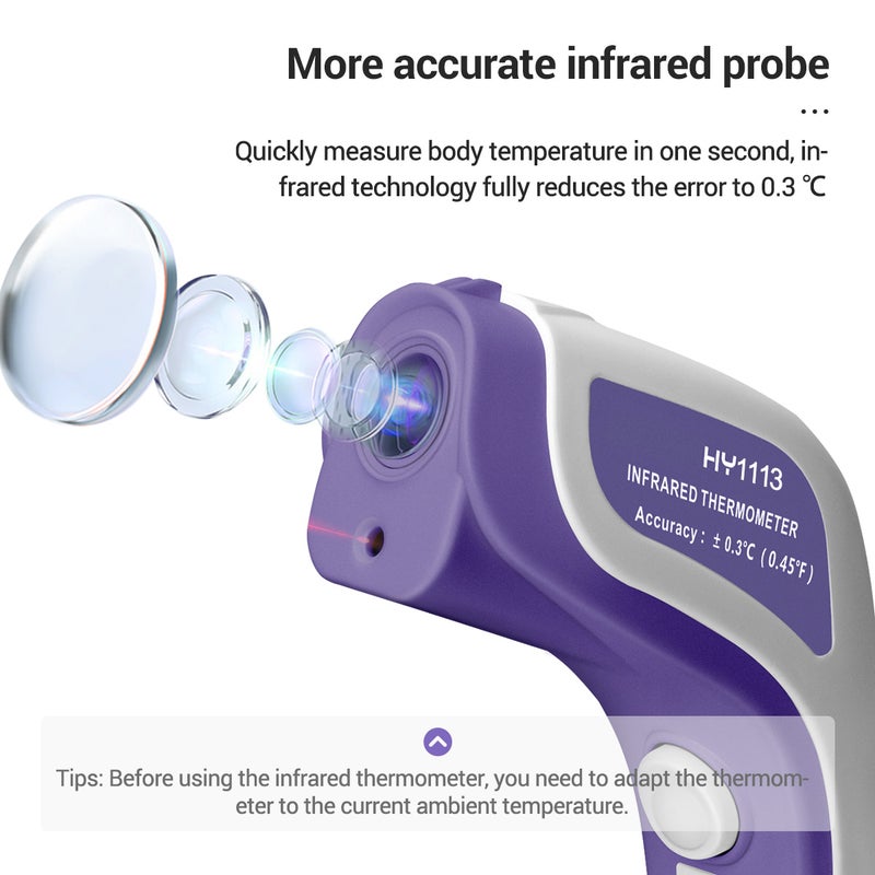 Non-contact Infrared Thermometer: White & Purple, Fast Accurate Measurement, Large Backlit LCD Screen - Power-saving Auto-off, Forehead Thermometer for Home, Kids & Clinical Use - Image 5