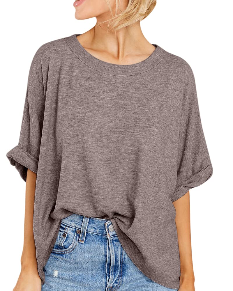 GeGekoko Women Oversized T-Shirt Summer Casual Short Sleeve Loose Tee Tops Brown - Image 1