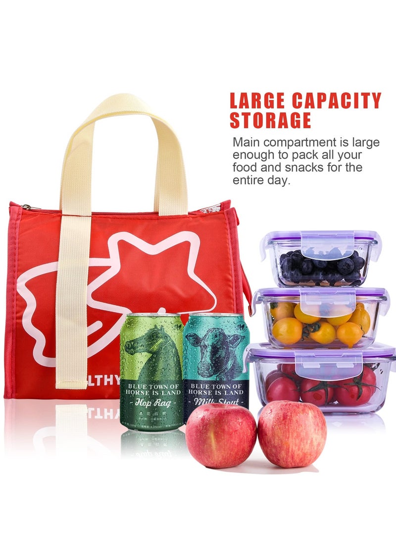 SYOSI SYOSI Insulated Lunch Bag, Thermal Lunch Tote Bag Waterproof Foldable Lunch Bag Leak-Proof Outdoor Picnic Bag for Women Men Children (Red)  - Image 4