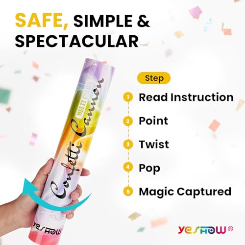 YESHOW Confetti Cannon Party Poppers Biodegradable Shooters, (6 Pack) YESHOW Multicolor Confetti Blaster for Birthday Graduation Wedding Christmas New Year’s Eve - Image 2