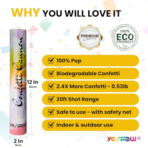 YESHOW Confetti Cannon Party Poppers Biodegradable Shooters, (6 Pack) YESHOW Multicolor Confetti Blaster for Birthday Graduation Wedding Christmas New Year’s Eve - Image 3