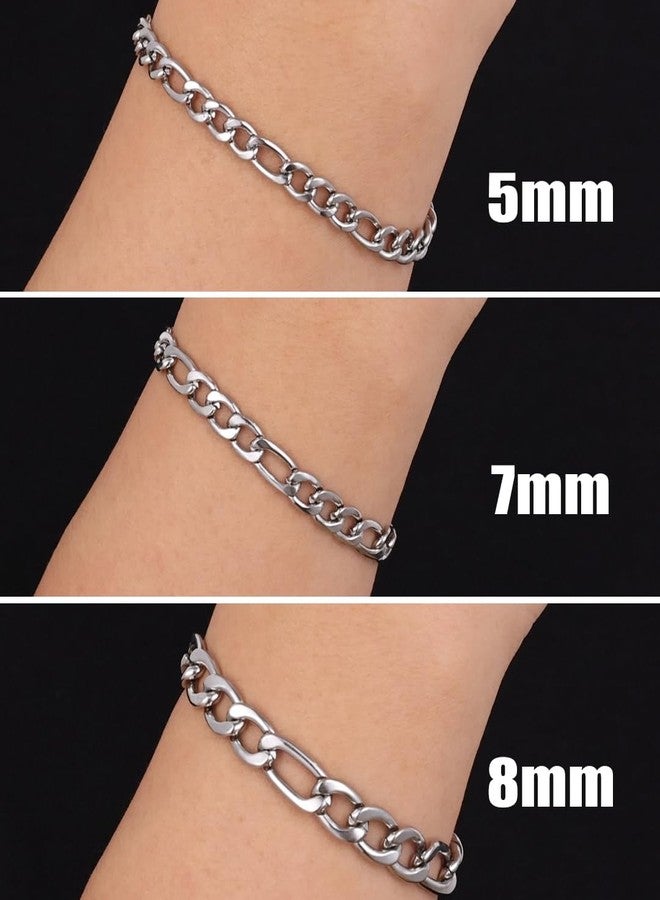 Fiusem سوار فيجارو رجالي من فيوسيم، مطلي بالفضة، سلسلة من الفولاذ المقاوم للصدأ بقطر 5/7/8 مم، طول 6.7/7.5/8.3/9.0 بوصة، 7.5 بوصة، مصنوع من الفولاذ المقاوم للصدأ، بدون أحجار كريمة. - Image 5