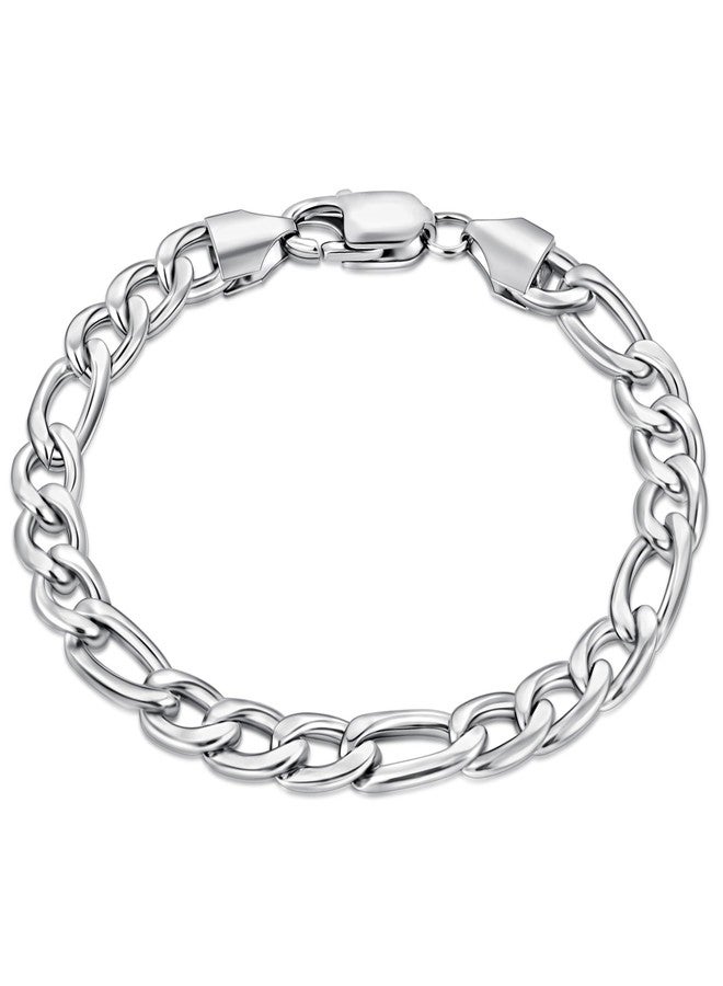 Fiusem سوار فيجارو رجالي من فيوسيم، مطلي بالفضة، سلسلة من الفولاذ المقاوم للصدأ بقطر 5/7/8 مم، طول 6.7/7.5/8.3/9.0 بوصة، 7.5 بوصة، مصنوع من الفولاذ المقاوم للصدأ، بدون أحجار كريمة. - Image 1