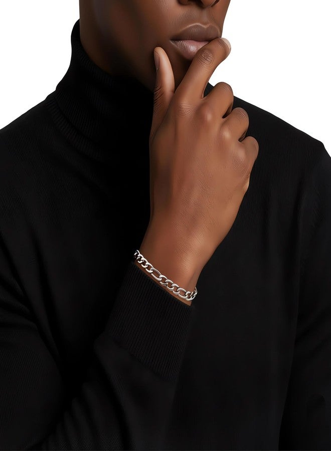 Fiusem سوار فيجارو رجالي من فيوسيم، مطلي بالفضة، سلسلة من الفولاذ المقاوم للصدأ بقطر 5/7/8 مم، طول 6.7/7.5/8.3/9.0 بوصة، 7.5 بوصة، مصنوع من الفولاذ المقاوم للصدأ، بدون أحجار كريمة. - Image 2