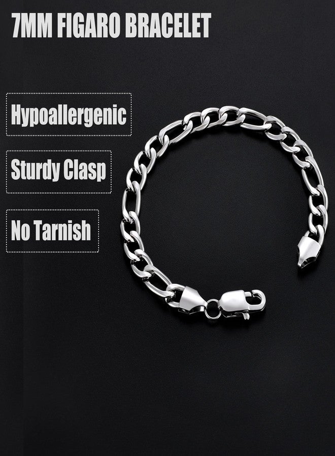 Fiusem سوار فيجارو رجالي من فيوسيم، مطلي بالفضة، سلسلة من الفولاذ المقاوم للصدأ بقطر 5/7/8 مم، طول 6.7/7.5/8.3/9.0 بوصة، 7.5 بوصة، مصنوع من الفولاذ المقاوم للصدأ، بدون أحجار كريمة. - Image 4