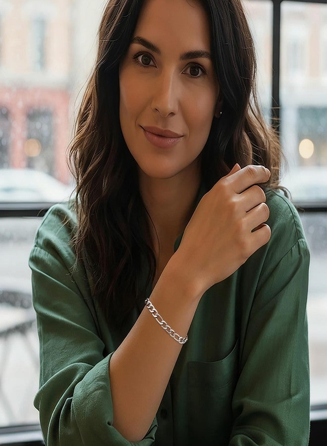 Fiusem سوار فيجارو رجالي من فيوسيم، مطلي بالفضة، سلسلة من الفولاذ المقاوم للصدأ بقطر 5/7/8 مم، طول 6.7/7.5/8.3/9.0 بوصة، 7.5 بوصة، مصنوع من الفولاذ المقاوم للصدأ، بدون أحجار كريمة. - Image 3