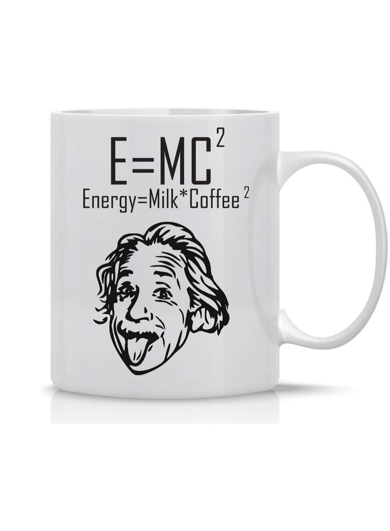 RYN Coffee Mug with Einstein Quote, E=MC2-11oz Ceramic Coffee Mug - Einstein Theory Formula - Energy Equals Milk Plus Coffee - Funny Office Gifts For Scientist,Geeks, Physicist, And Engineers