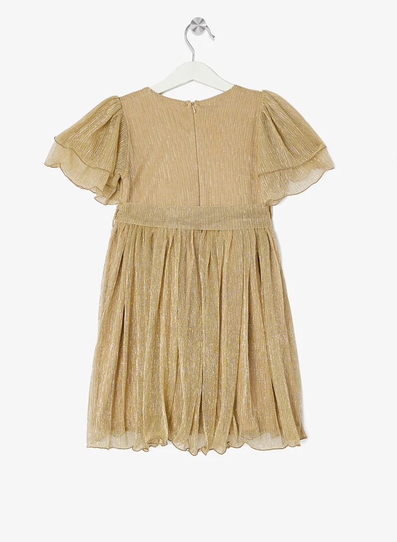 Little Golden Apple Little Metallic Pleated Dress