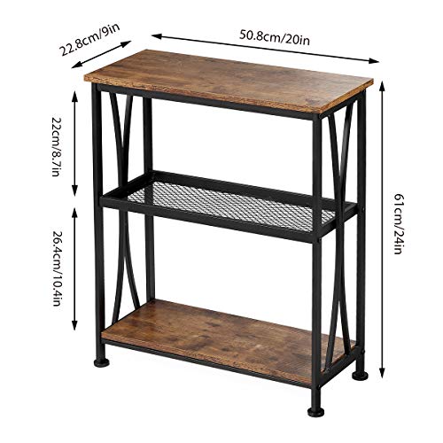 GIOPACO Wood Narrow End Table,20" Long Side Table With 3 Tier Storage Shelves, Small Hallway Table?Industrial Rustic Accent Skiny Slim Couch Beside Table For Small Spaces,Rustic Brown - Image 4