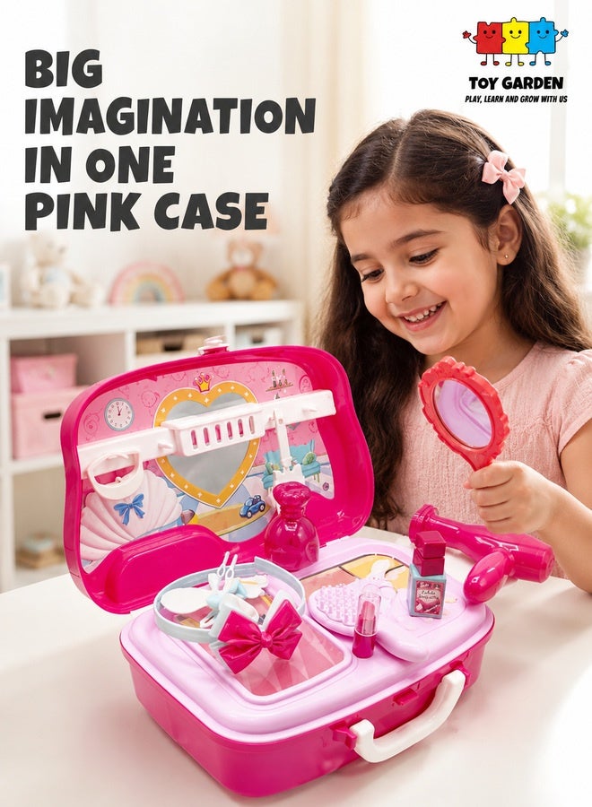حديقة الألعاب طقم مكياج وجمال مع حقيبة منزلقة للأطفال فوق 3 سنوات طقم تظاهر باللعب احترافي مع اكسسوارات محاكاة واقعية هدايا تعلم إبداعية للبنات حقيبة تجميل عالية الجودة ومميزة جداً لكل الأطفال في المنزل - Image 1