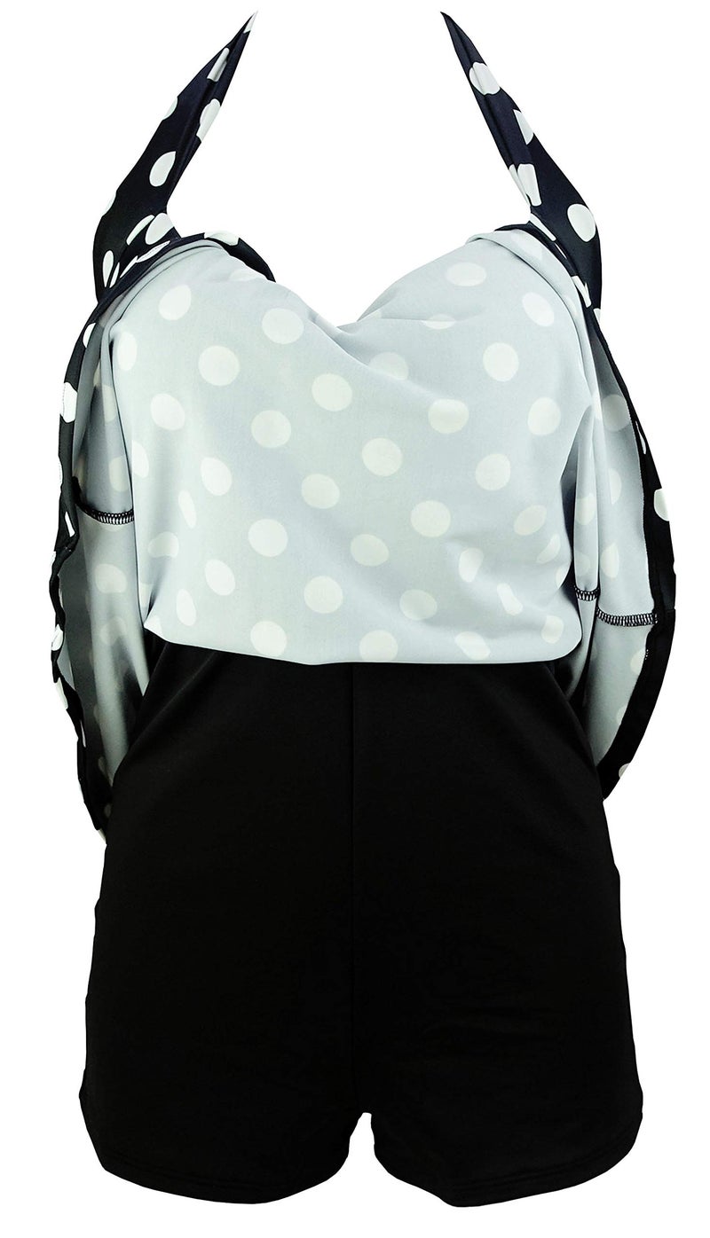 COCOSHIP Black & White Big Polka Dots Retro Sailor Pin Up Swimsuit One Piece Skirtini Cover Up Cruise Swimdress Swimwear XXL(US14) - Image 4