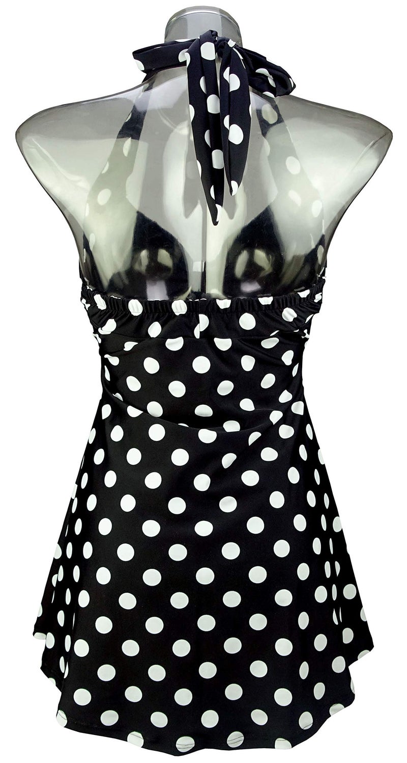 COCOSHIP Black & White Big Polka Dots Retro Sailor Pin Up Swimsuit One Piece Skirtini Cover Up Cruise Swimdress Swimwear XXL(US14) - Image 3