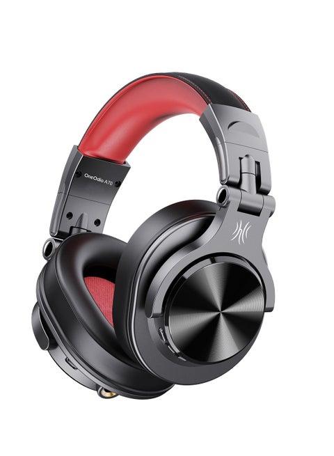 A70 Bluetooth Over Ear Headphones, Wireless Headphones w/ 72H Playtime, Hi-Res, 3.5mm/6.35mm Wired Audio Jack for Studio Monitor & Mixing DJ Guitar AMP, Computer Laptop PC Tablet - Black Red