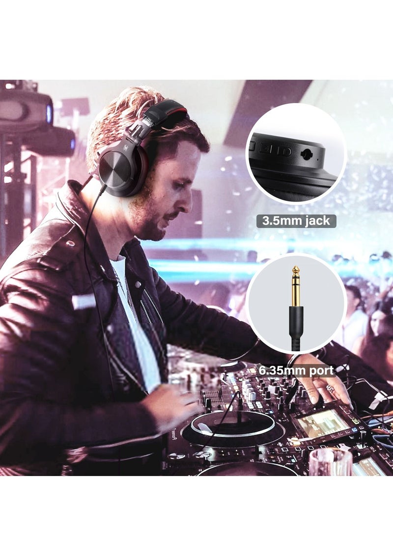 OneOdio A70 Bluetooth Over Ear Headphones, Wireless Headphones w/ 72H Playtime, Hi-Res, 3.5mm/6.35mm Wired Audio Jack for Studio Monitor & Mixing DJ Guitar AMP, Computer Laptop PC Tablet - Black Red - Image 5