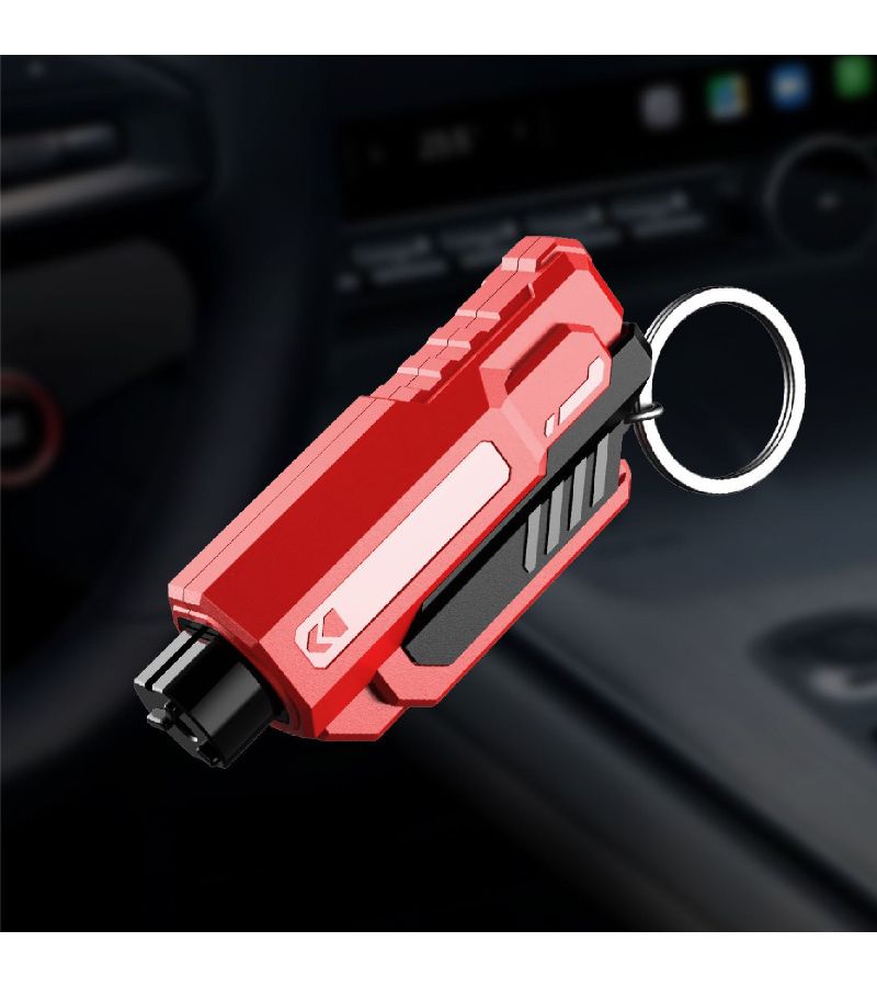 Rhinestone Black 2 In 1 Seat Belt Cutter Emergency Keychain Car Escape Tool Metal Safety Hammer Mini Fire Hammer Life Hammer Window Breaker Vehicle Safety Accessories Elegant Design Durable Structure - Image 3