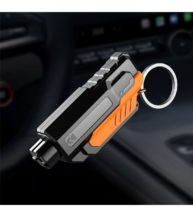 Rhinestone Black 2 In 1 Seat Belt Cutter Emergency Keychain Car Escape Tool Metal Safety Hammer Mini Fire Hammer Life Hammer Window Breaker Vehicle Safety Accessories Elegant Design Durable Structure - Image 1