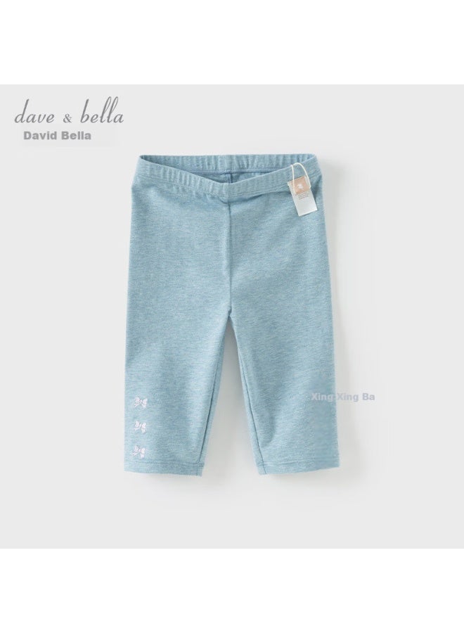 Dave & Bella Davibella Girls' Antibacterial Anti-Mite Leggings Summer Children'S Elastic Pants Baby Seven-Point Pants - Image 1