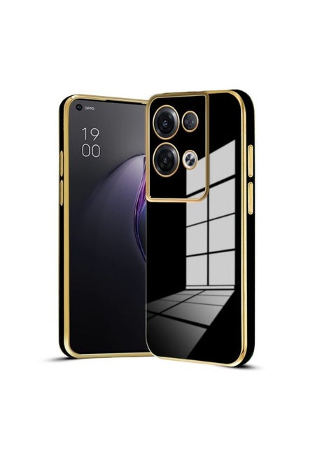 For Oppo Reno 8 Pro Plus Silicone Back Case, 6D Chrome Shiny TPU with Gold Frames and Flexible Compatible with Oppo Reno 8 Pro Plus (6.7’) (Black)