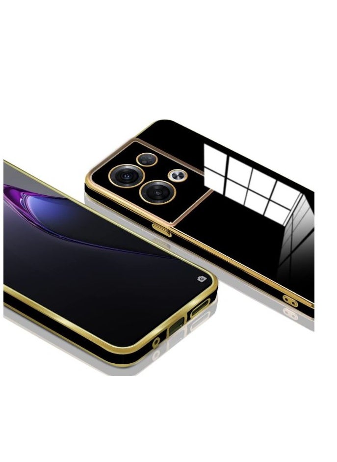 Generic - For Oppo Reno 8 Pro Plus Silicone Back Case, 6D Chrome Shiny TPU with Gold Frames and Flexible Compatible with Oppo Reno 8 Pro Plus (6.7’) (Black) - Image 1