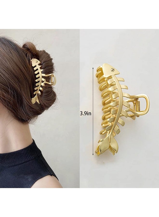 KuuGuu Uuguu 4 Pcs Fish Bone Hair Clips Large Metal Hair Claw Clips Nonslip Hair Clamp Clips Fashion Geometry Hair Clamps Crabs For Thick&Thin Hair French Hair Barrette Fashion Hair Accessories For Women - Image 3