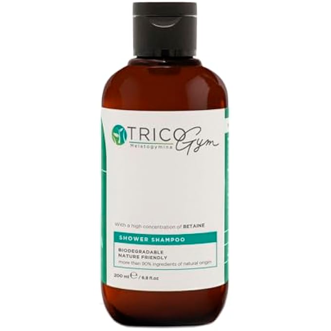 TRICOGYM BIODEGRADABLE SHOWER SHAMPOO NATURE FRIENDLY 2-IN-1-200ML - HAIR AND BODY SHAMPOO PATENT WITH MELATOGYMINE, VEGAN FORMULA, SHOWER GEL AND SHAMPOO NO PARABENS SLS/SLES FREE