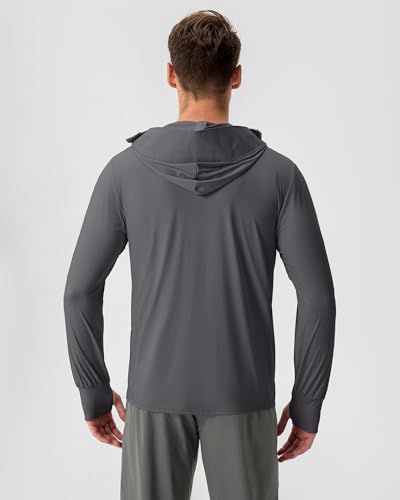 Locachy Mens UPF 50 Sun Protection Jacket Hooded Lightweight Full Zip Long Sleeve Cooling Hiking Fishing Performance Shirts Dark Grey L - Image 3
