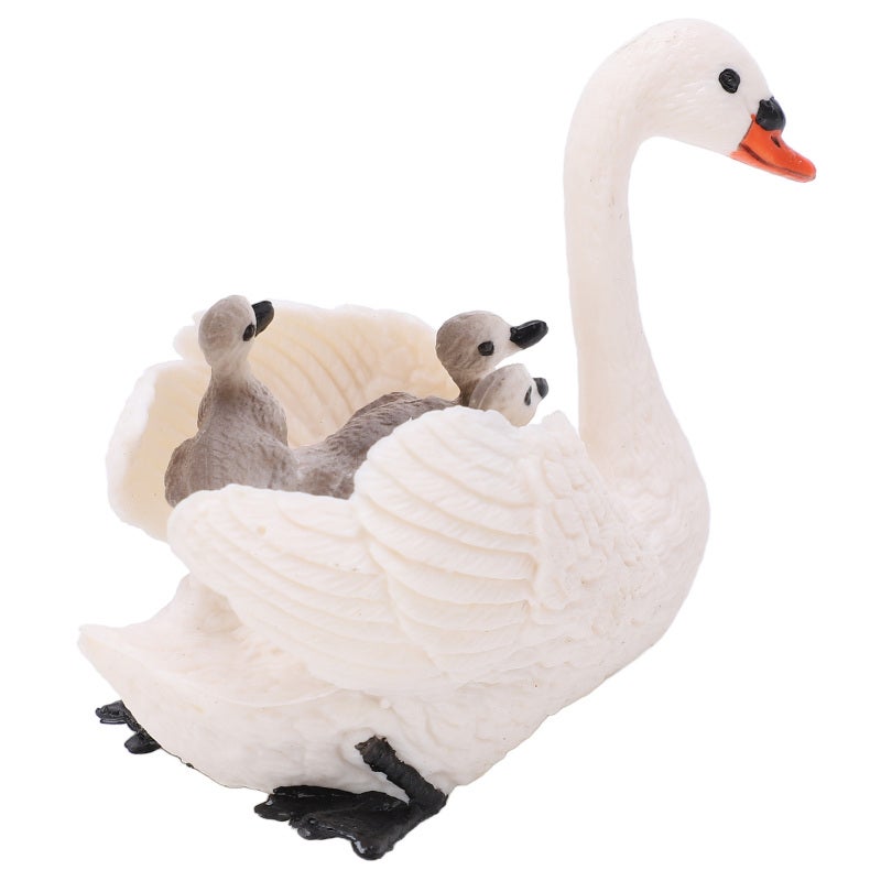 Lifelike Animal Toy: 1 White Swan Model With Carry Baby Pose - High-Quality Durable Plastic Educational Toy For Kids, Animal Lovers, Home Decor And Play - Image 2