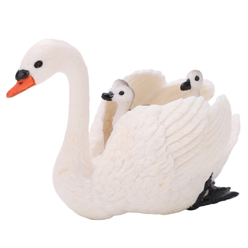 Lifelike Animal Toy: 1 White Swan Model With Carry Baby Pose - High-Quality Durable Plastic Educational Toy For Kids, Animal Lovers, Home Decor And Play - Image 1