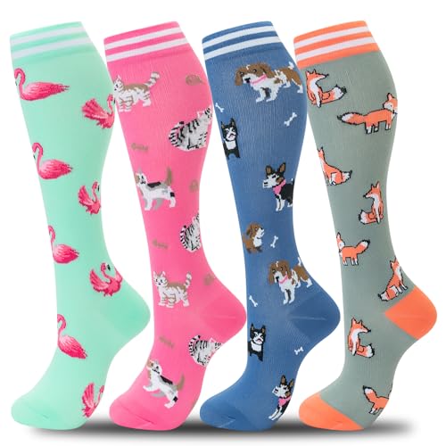 fenglaoda Compression Socks Women Men 4 Pairs, Knee High Support Socks for Running, Sports, Travel, Flight, Nurse - Image 5