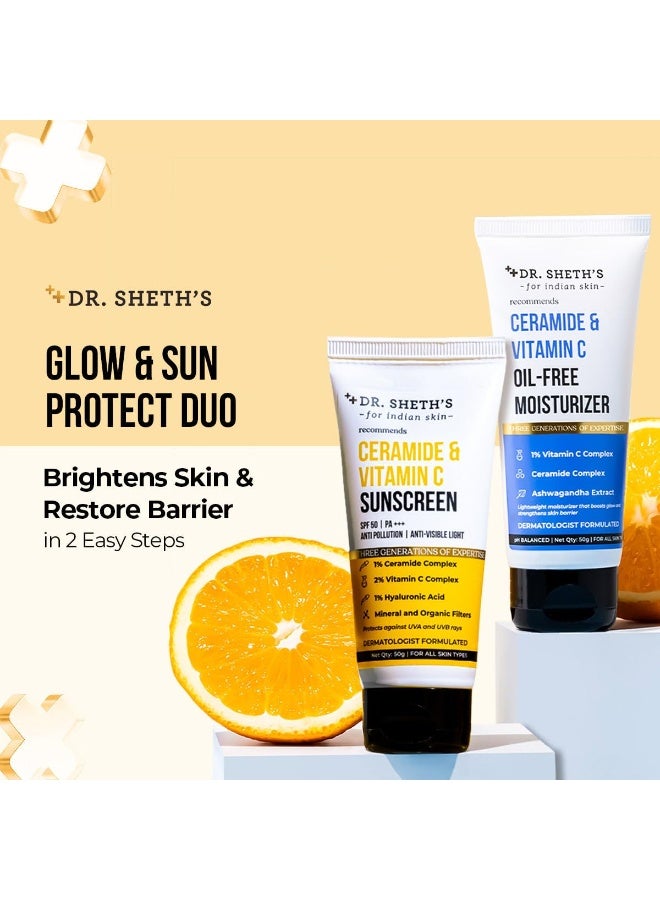 Dr. Sheth's Glow & Sun Protect Duo | Lightweight Sunscreen & Oil-Free Moisturizer Combo | Nourished & Protected Skin | For Normal to Combination Skin | For Men & Women | 50 g x 2 - Image 2