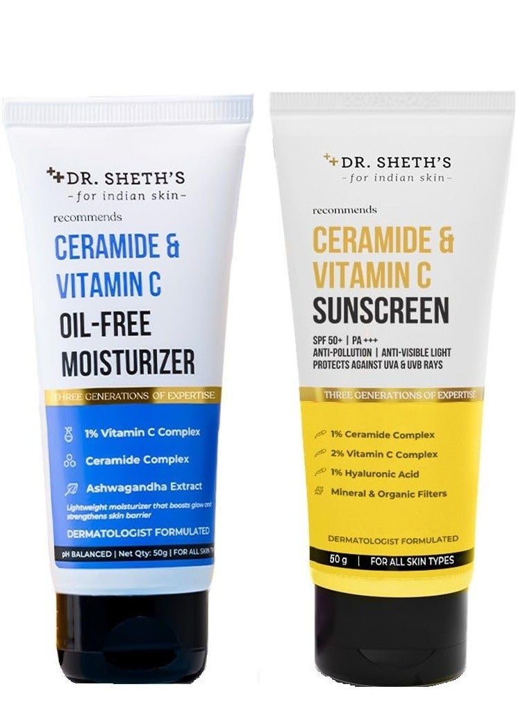 Dr. Sheth's Glow & Sun Protect Duo | Lightweight Sunscreen & Oil-Free Moisturizer Combo | Nourished & Protected Skin | For Normal to Combination Skin | For Men & Women | 50 g x 2 - Image 1