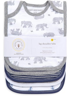 Burt's Bees Baby Burt's Bees Baby unisex-baby Bibs, Lap-shoulder Drool Cloths, 100% Organic Cotton With Absorbent Terry Towel Backing, Wandering Elephants, 5-Pack  - Image 2