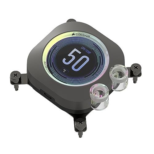 CORSAIR XC7 RGB Elite LCD CPU Water Block - 480x480 IPS LCD Screen - 31 RGB LEDs - USB-C - Fits Intel® LGA 1700, AMD® AM5 and Older - Stealth Gray - Image 1