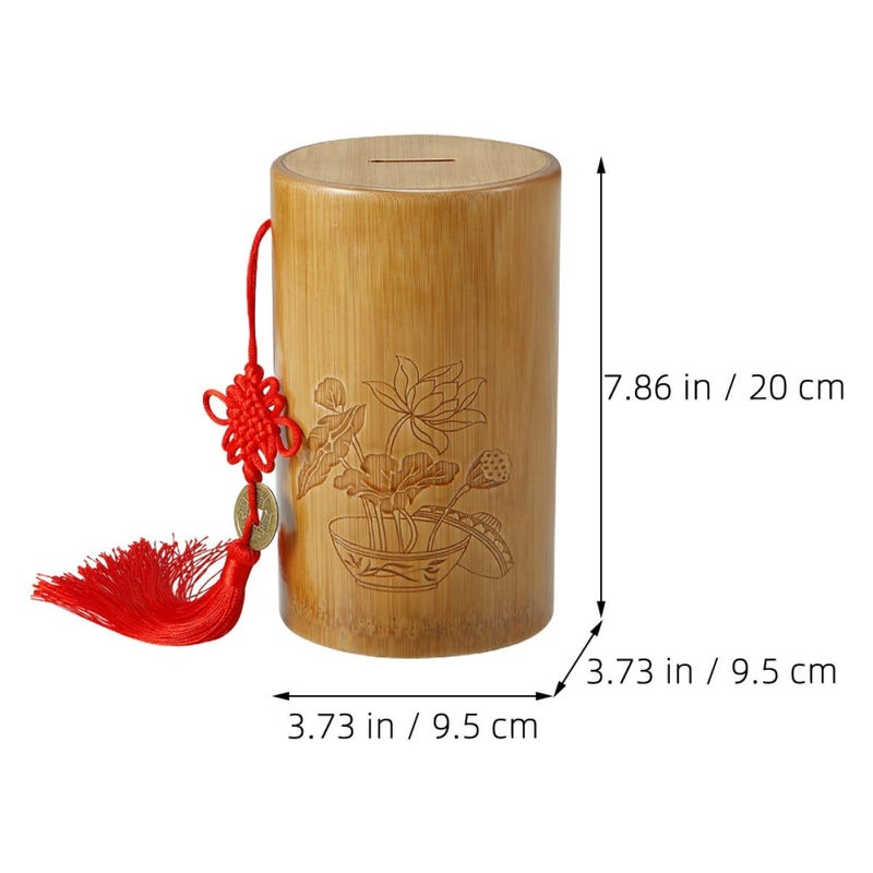 Vintage Wooden Coin Bank Large Money Saving Pot With Lid Reusable - Image 3
