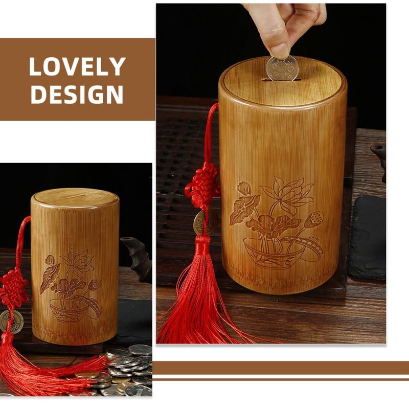 Vintage Wooden Coin Bank Large Money Saving Pot With Lid Reusable - Image 4