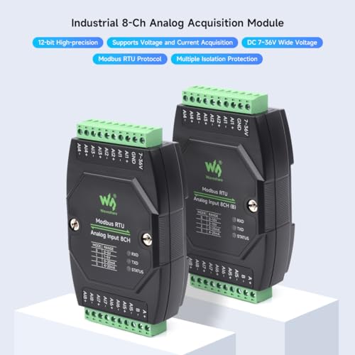 Waveshare Industrial 8-Ch Analog Acquisition Module, 12-Bit High-Precision, Supports Voltage and Current Acquisition, DC 7~36V Wide Voltage Power Supply, 8-ch Voltage Mode, 0~10V - Image 3