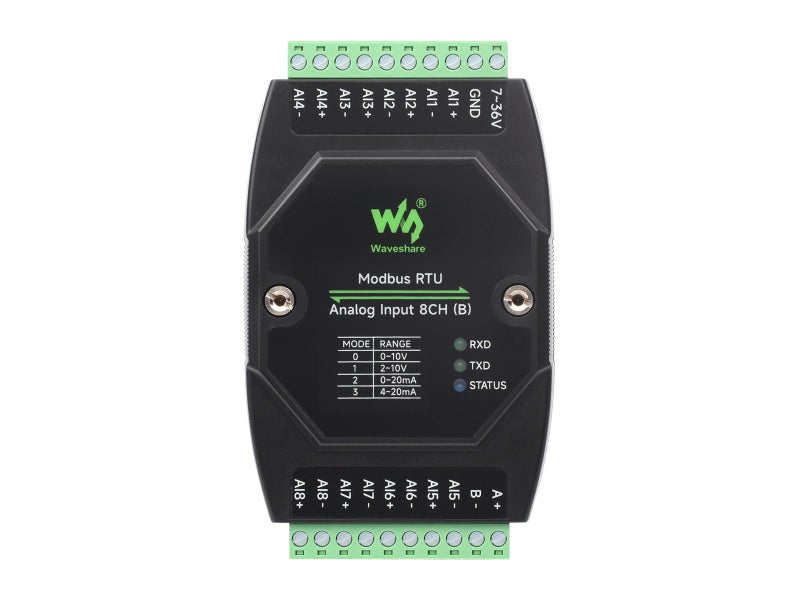 Waveshare Industrial 8-Ch Analog Acquisition Module, 12-Bit High-Precision, Supports Voltage and Current Acquisition, DC 7~36V Wide Voltage Power Supply, 8-ch Voltage Mode, 0~10V - Image 1
