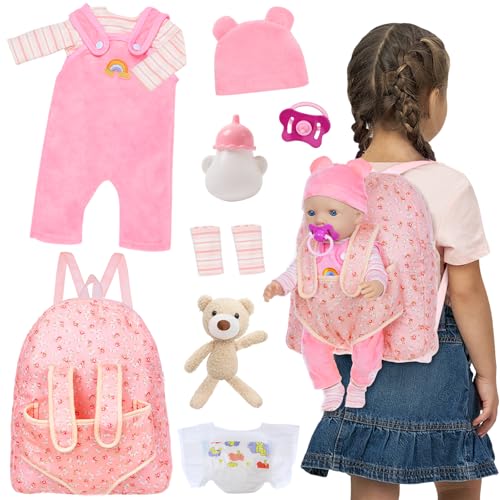 UNICORN ELEMENT Baby Doll Clothes with Backpack Carrier for 1418 Inch DollReborn Baby Dolls Accessories Set with Bottles Pacifiers for Toddlers and Kids 2 3 4 5 Year OldDolls not Included - Image 1