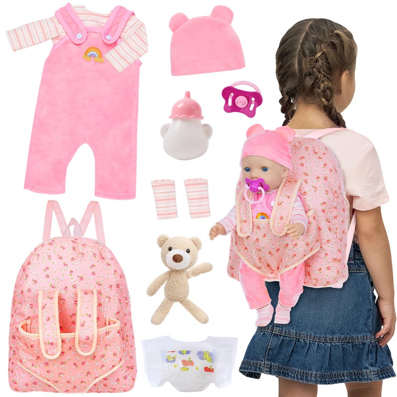 UNICORN ELEMENT Baby Doll Clothes with Backpack Carrier for 1418 Inch DollReborn Baby Dolls Accessories Set with Bottles Pacifiers for Toddlers and Kids 2 3 4 5 Year OldDolls not Included - Image 3