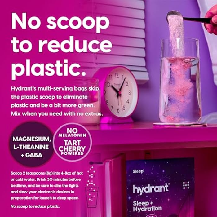 Hydrant Melatonin Free Sleep Aid Powder, Tart Cherry, Magnesium, L-theanine and GABA, Hydrate While You Sleep (Cosmic Cherry, 30 Pack) - Image 3