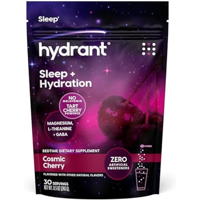 Hydrant Melatonin Free Sleep Aid Powder, Tart Cherry, Magnesium, L-theanine and GABA, Hydrate While You Sleep (Cosmic Cherry, 30 Pack) - Image 1