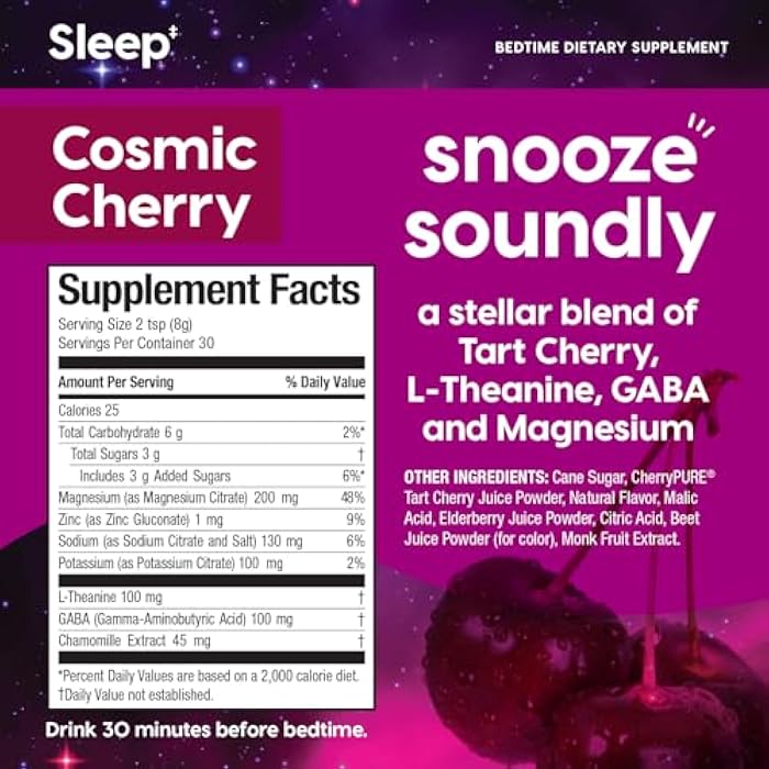Hydrant Melatonin Free Sleep Aid Powder, Tart Cherry, Magnesium, L-theanine and GABA, Hydrate While You Sleep (Cosmic Cherry, 30 Pack) - Image 2
