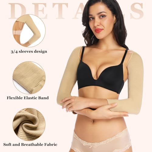 JOYSHAPER Upper Arm Shapers for Women Lipo Post Surgery Compression Arm Slimming Sleeves Posture Corrector Beige - Image 4