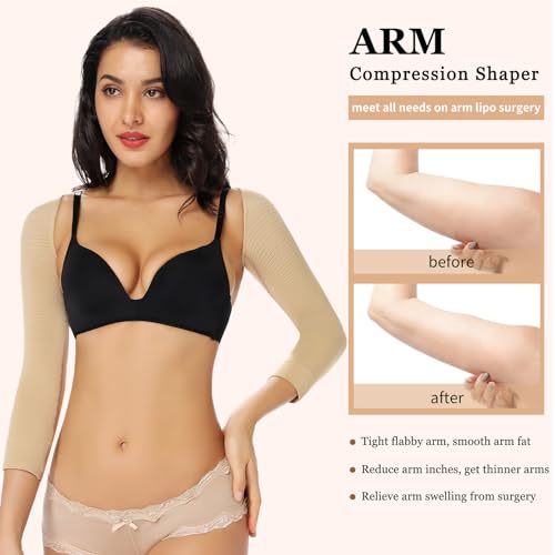 JOYSHAPER Upper Arm Shapers for Women Lipo Post Surgery Compression Arm Slimming Sleeves Posture Corrector Beige - Image 5