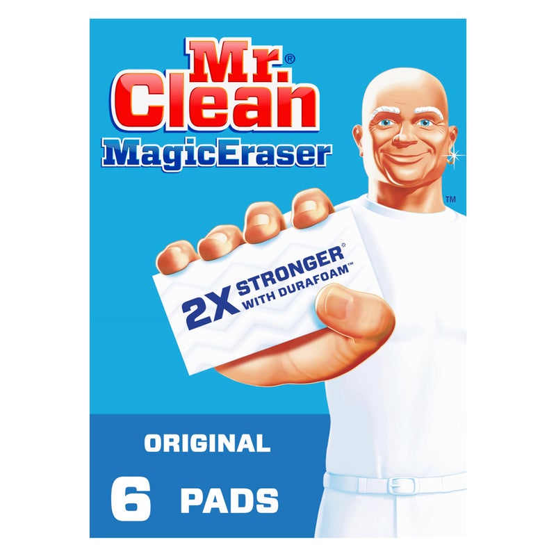 Mr Clean ممسحة السحر من مستر كلين الأصلية، وسادات تنظيف متعددة الأغراض، مستلزمات تنظيف الحمام، منظف شامل، أبيض، 6 قطع - Image 1