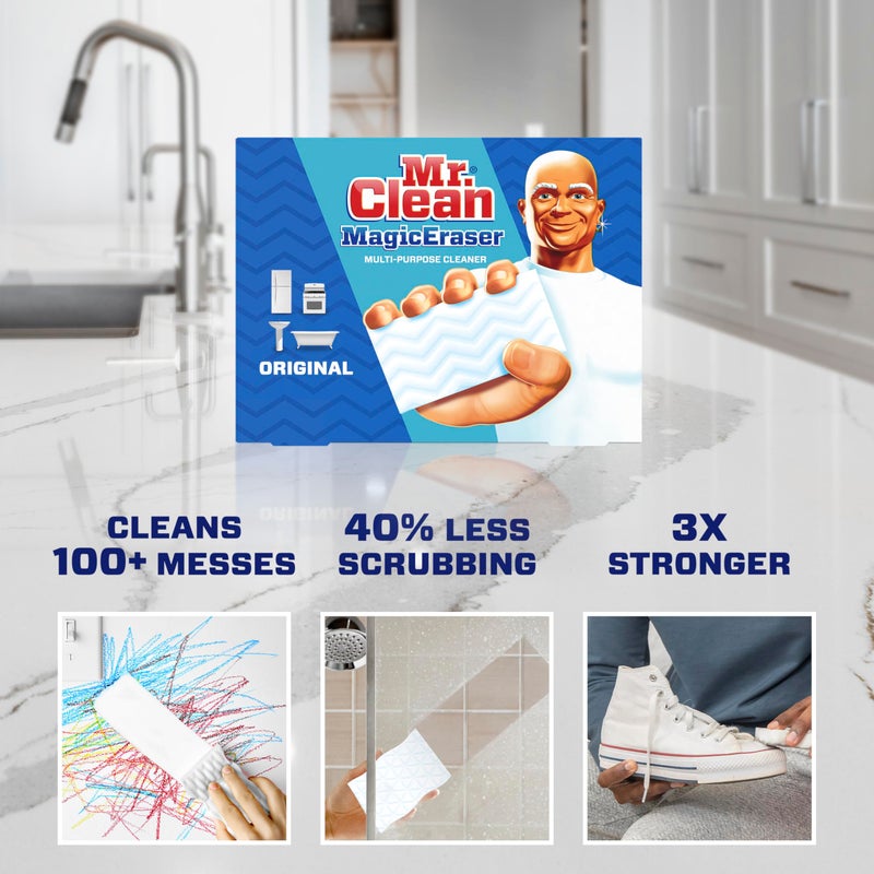 Mr Clean ممسحة السحر من مستر كلين الأصلية، وسادات تنظيف متعددة الأغراض، مستلزمات تنظيف الحمام، منظف شامل، أبيض، 6 قطع - Image 2