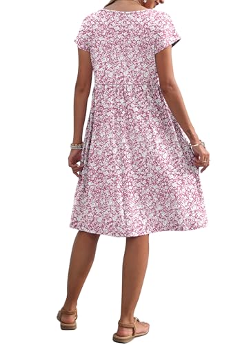 AUSELILY Women's Summer Short Sleeve Knee-Length Dresses Round Neck Loose Dress with Pockets 2026 New, Pink Tiny Flower, XL - Image 5